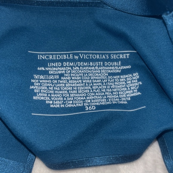 Incredible By Victoria’s Secret Lined Demi Teal Bra- 36D - Picture 3 of 6